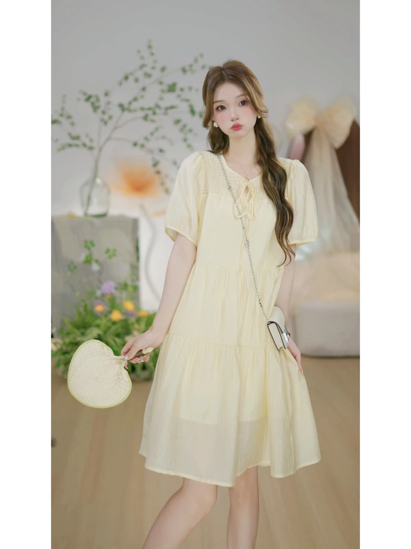 【逆风蓝调N1】新款宽松减龄清新中长裙拼接打揽显瘦连衣裙