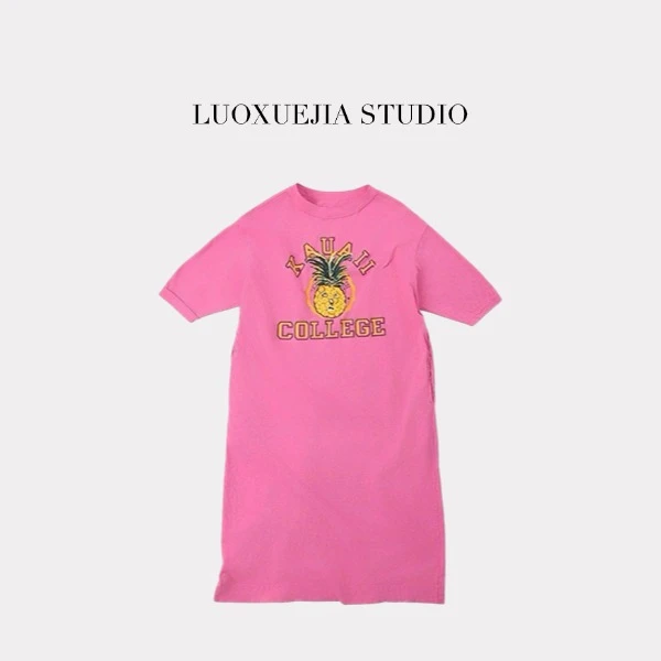 LXJ25129「无拘定式」百搭圆领菠萝印花宽松连衣裙