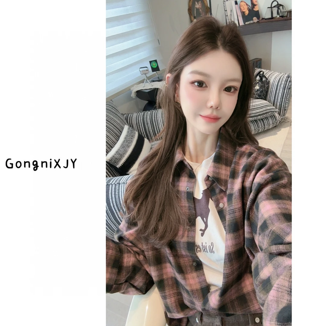 【LINA·GXY】活力少女翻领格子衬衣