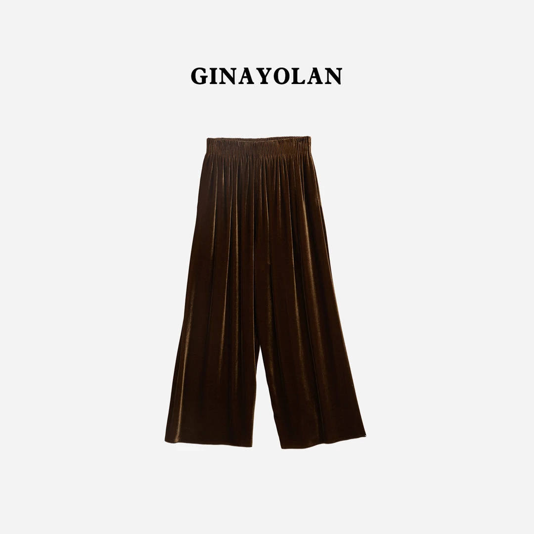 经久不衰的流光盛宴真丝丝绒弹力腰阔腿裤裙裤