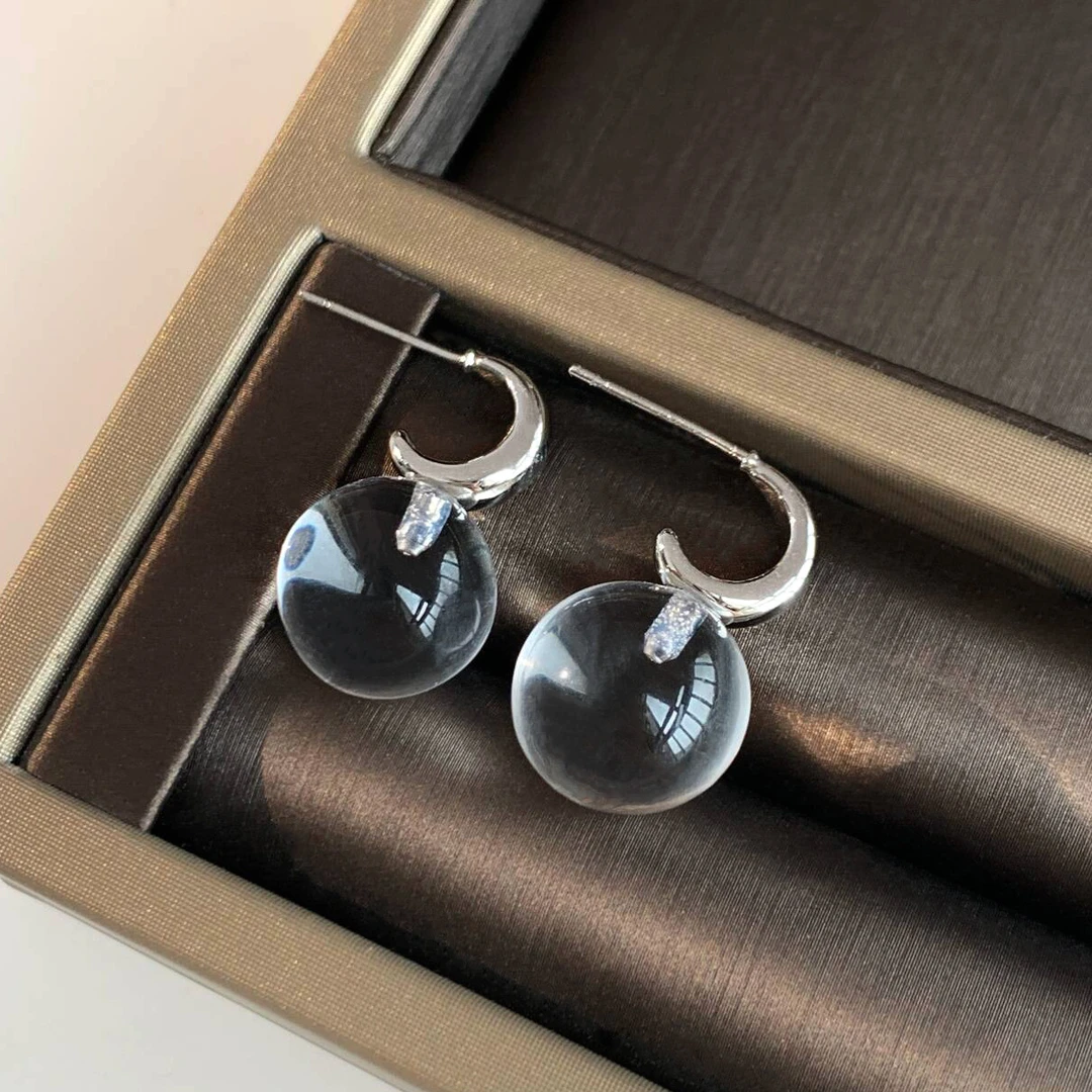 钛钢亚克力耳饰 法式清透白水夏日清凉感球球耳钉女韩系小众清新