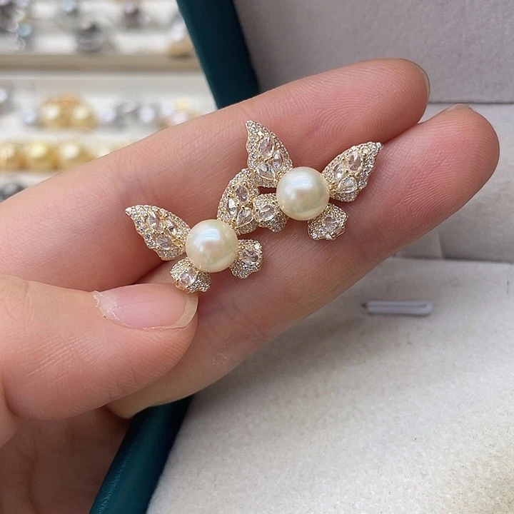 银S925镶嵌海水珍珠耳饰