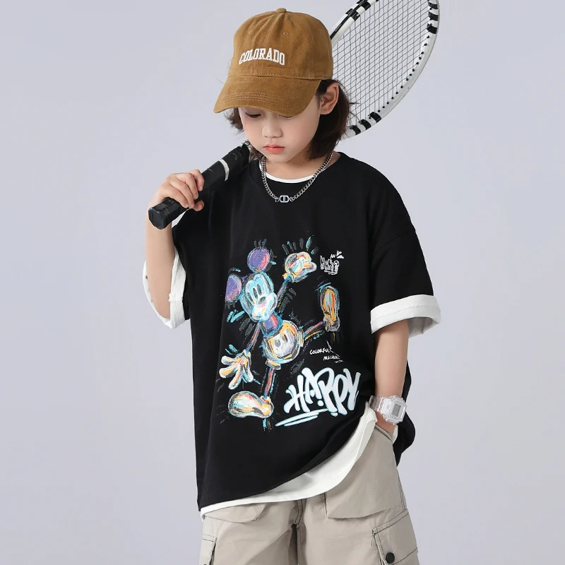 【高质量】男童T恤上衣儿童夏季新款短袖中大童t恤时髦宽松卡通短袖