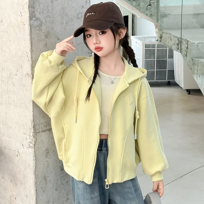 女童春秋外套2025新款中大童洋气爱心连帽长袖上衣儿童休闲牛仔裤