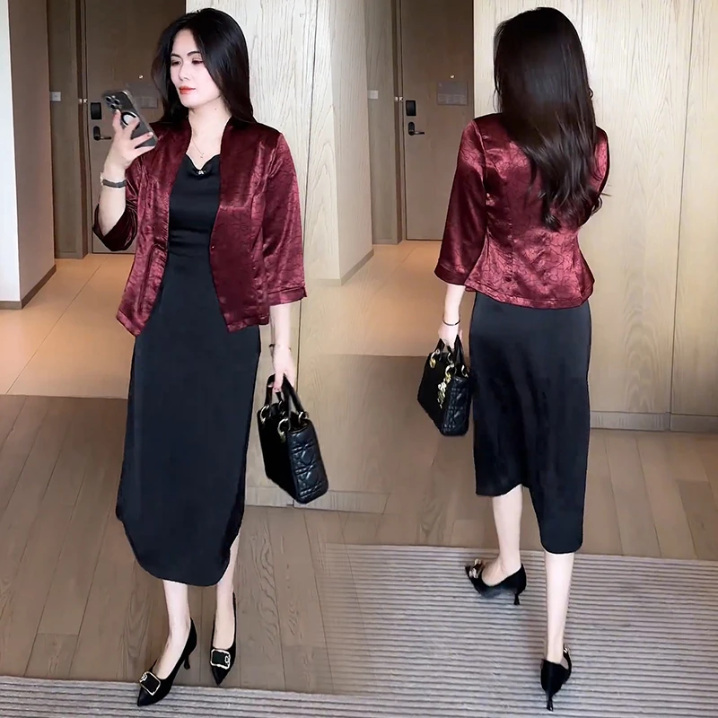 时尚裙子连衣裙女早秋新款洋气显示减龄短款外套背心裙气质两件套