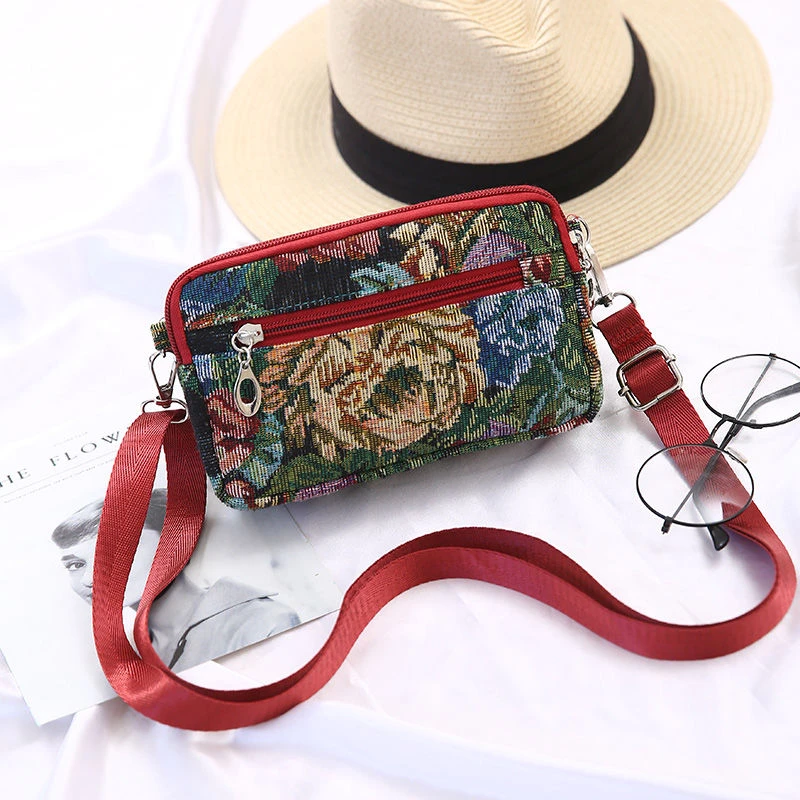 上新手机包女斜挎包四拉链单肩包迷你小包包妈妈挂脖手机零钱包