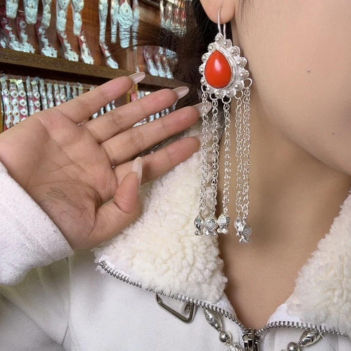 硅胶纯铜纯手工耳坠长款