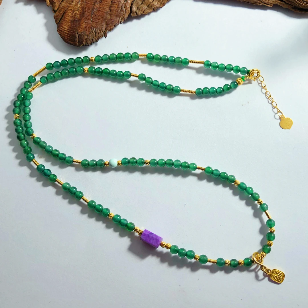 【圣芭黎】天然舒俱来项链18K帝王紫方块翡翠圆珠4/3/D1457多样发一