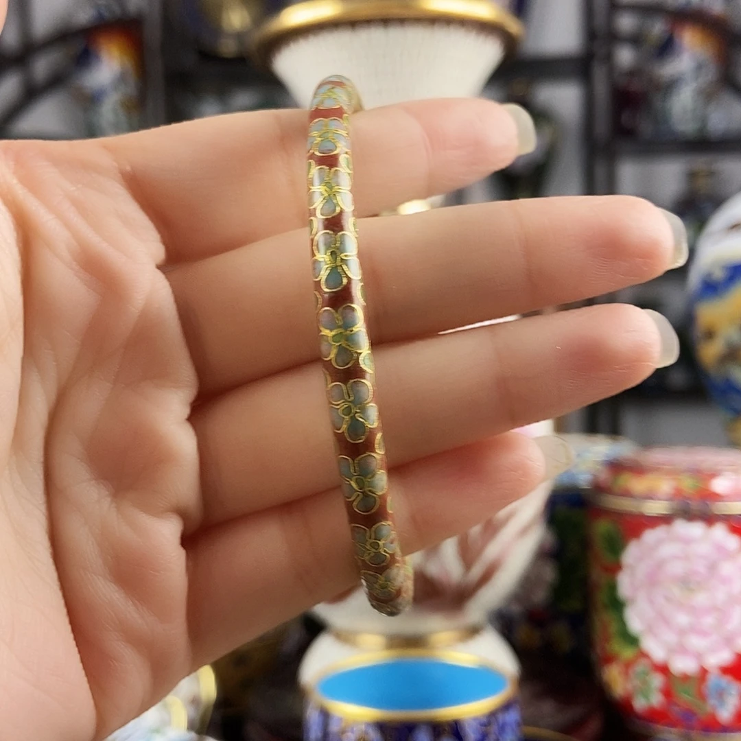 用***6铜砖红色景泰蓝镯子