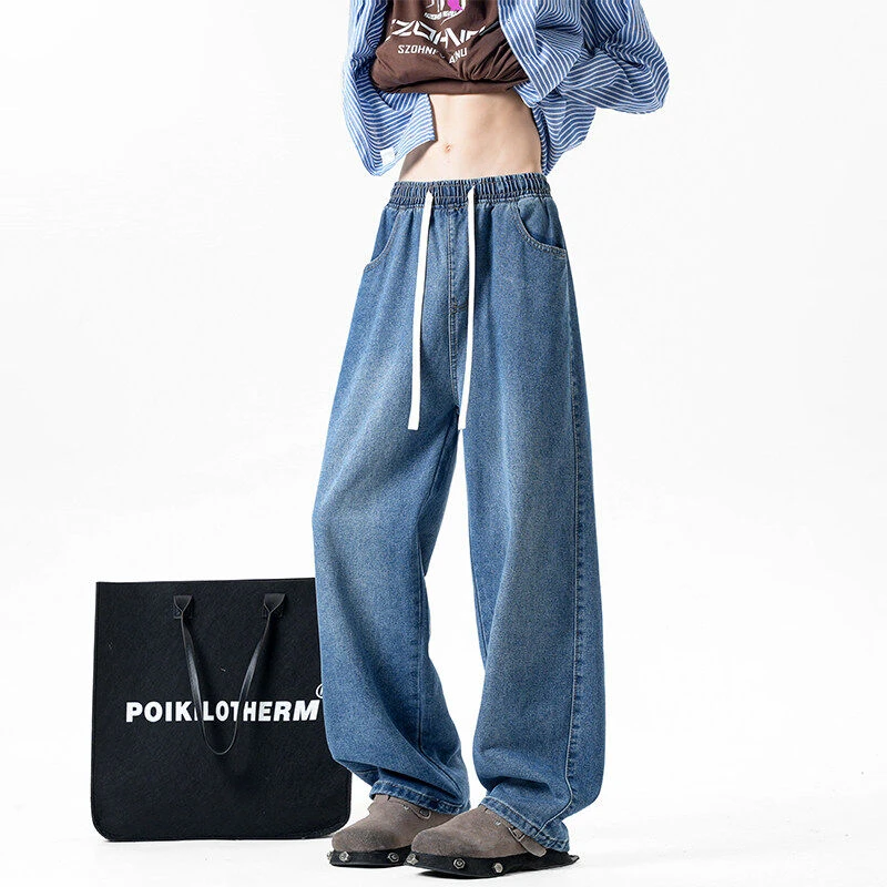 卿卡男装牛仔裤男港风日系宽松纯色休闲裤美式复古拖地裤长裤显高