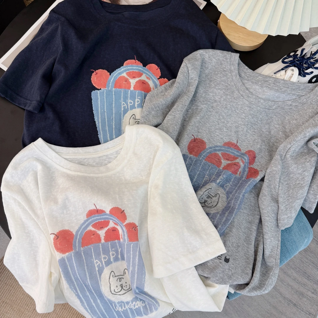 初奢自制】夏季新款水果印花雪花棉短袖T恤女百搭