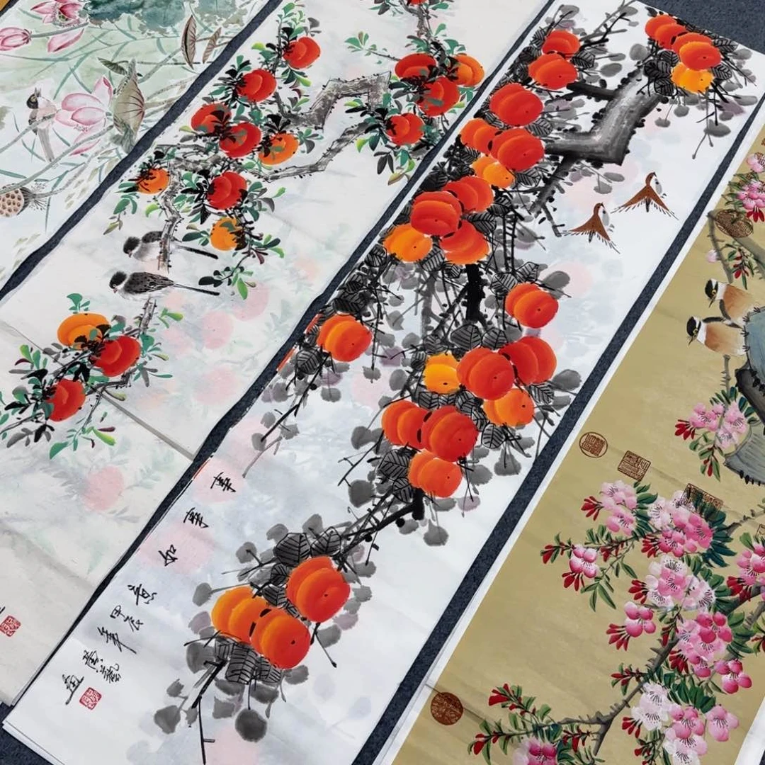 国画尺寸35X140手绘作品