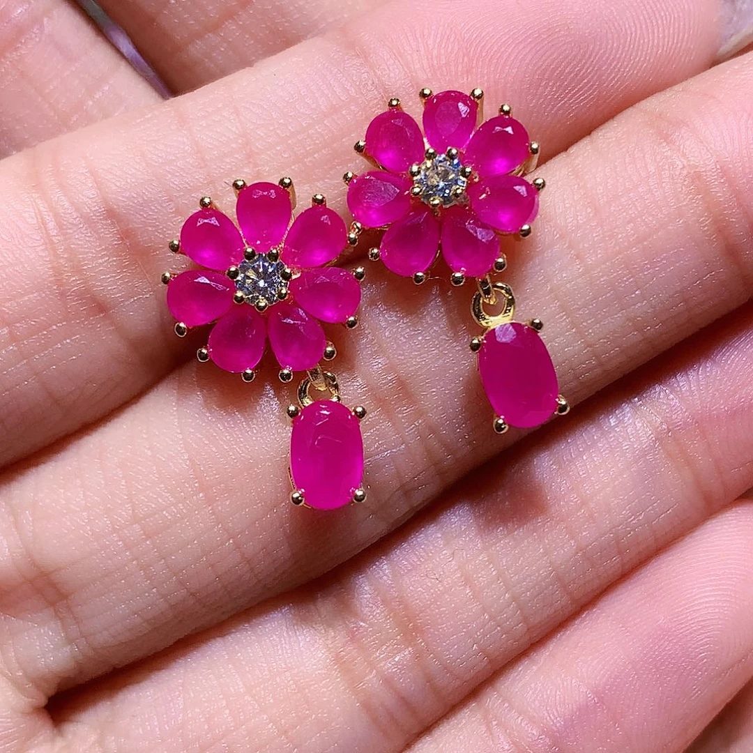 银S925镶嵌红宝石耳钉