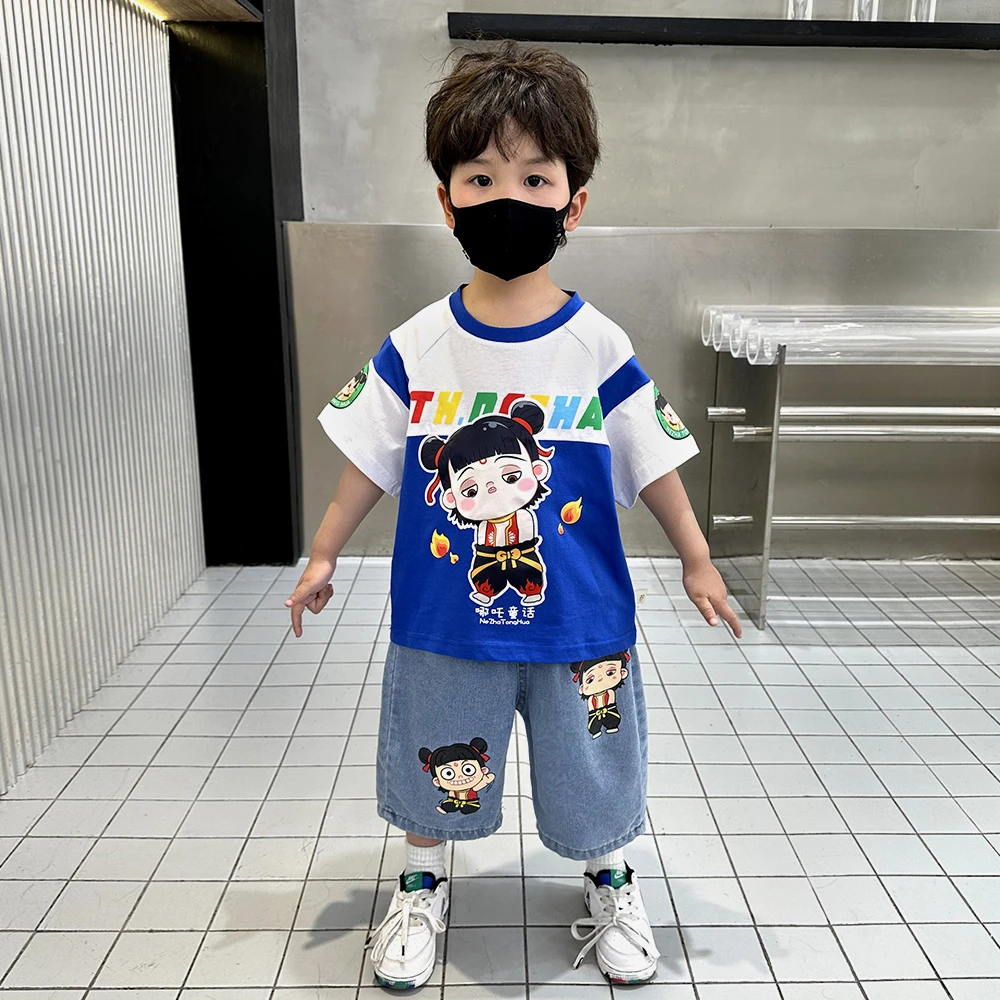 哪吒衣服男童短袖套装2025新款宝宝洋气网红夏季男孩痞帅两件套潮