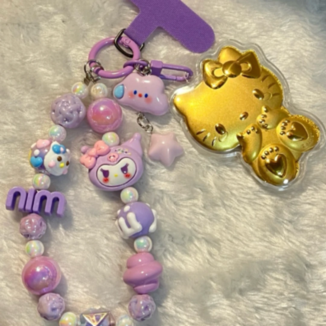 999kitty 猫串珠diy奶白手机链条挂绳手环挂饰女款手腕式手机链