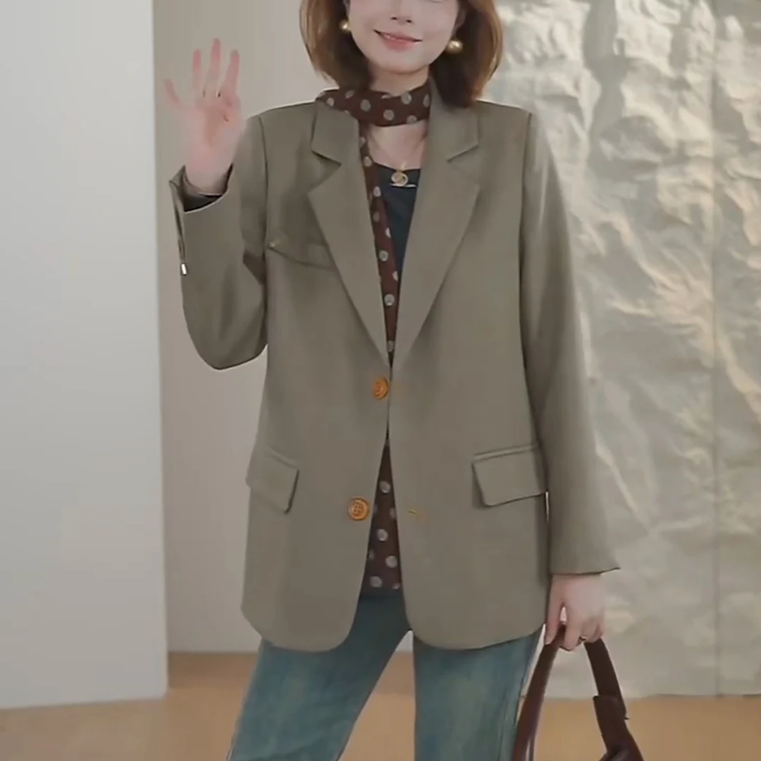 西装休闲外套女2025秋季时尚气质小个子单排扣宽松百搭西服上衣