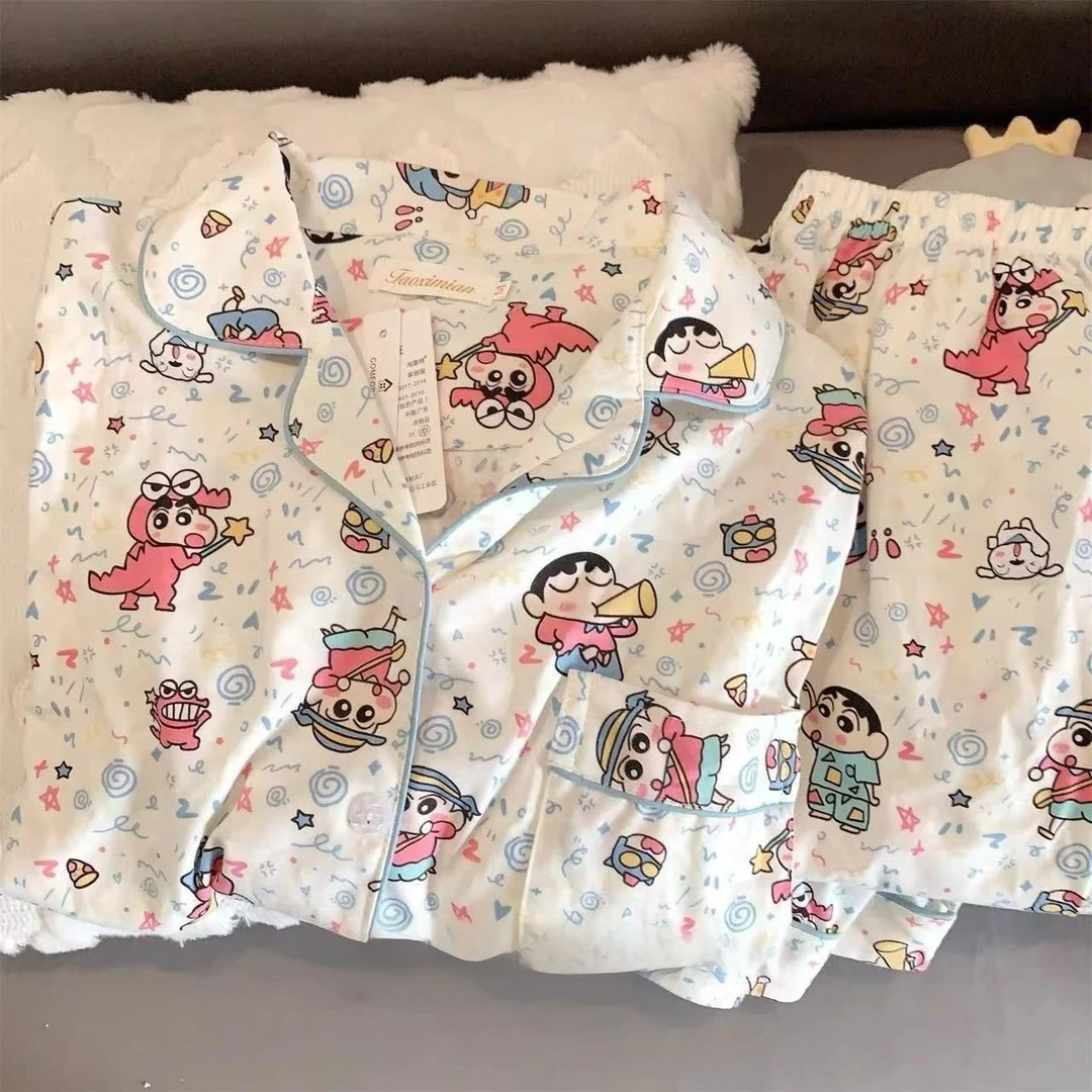 云朵棉睡衣女秋冬蜡笔小新可爱卡通长袖纯棉家居服套装长袖套装