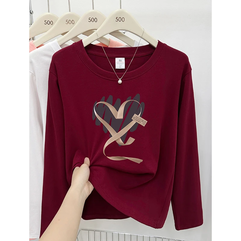 圆领正肩长袖t恤女2025秋冬季时尚大码胖MM显瘦内搭打底衫上衣服