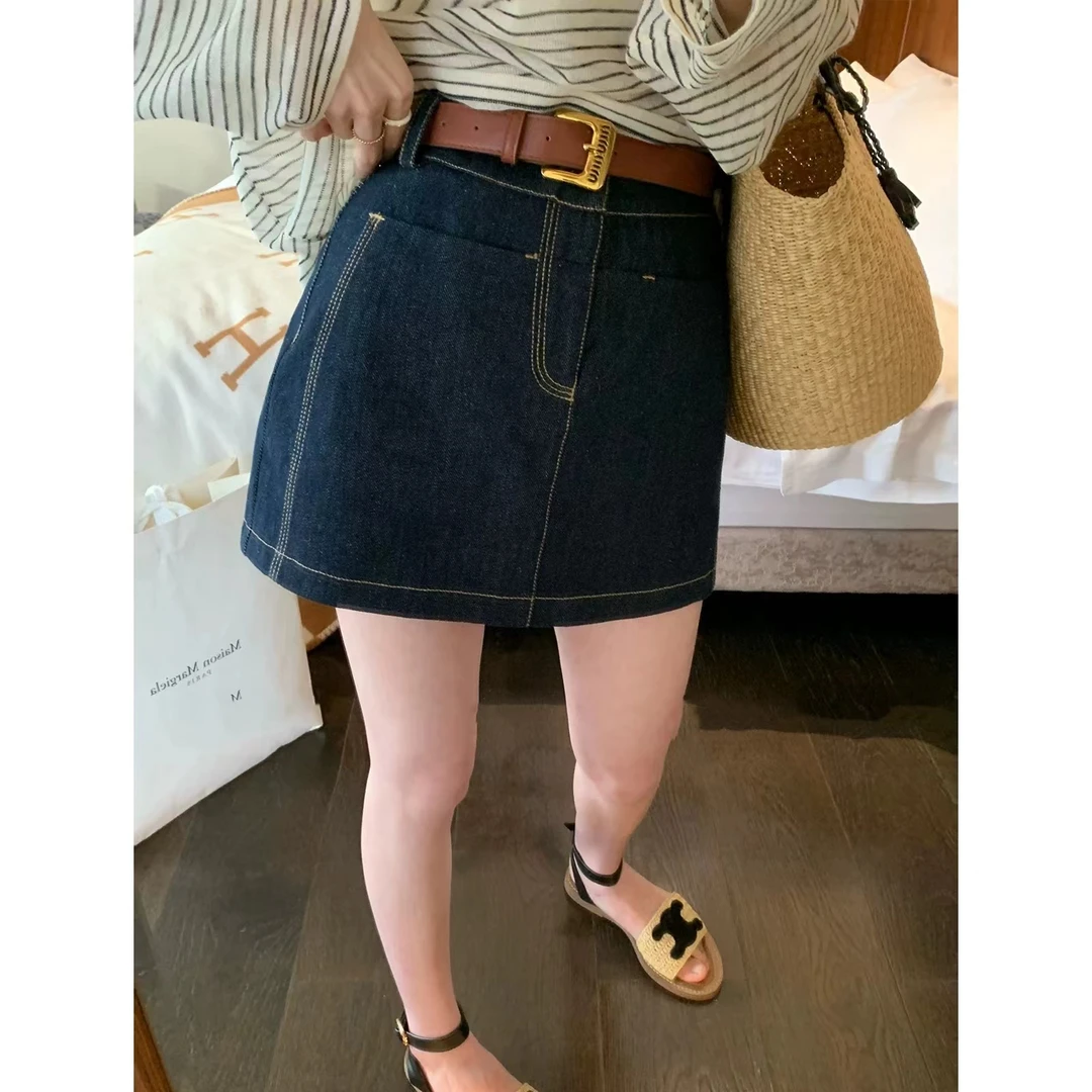初见家 【美式复古牛仔半身裙（有内衬）】2025春季新品高腰A字短裙女