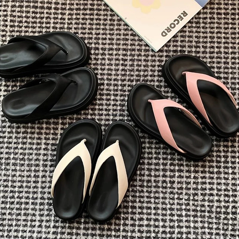 葡萄妈同款~休闲百搭圆夹趾厚底简约人字拖鞋女夏季外穿凉拖鞋