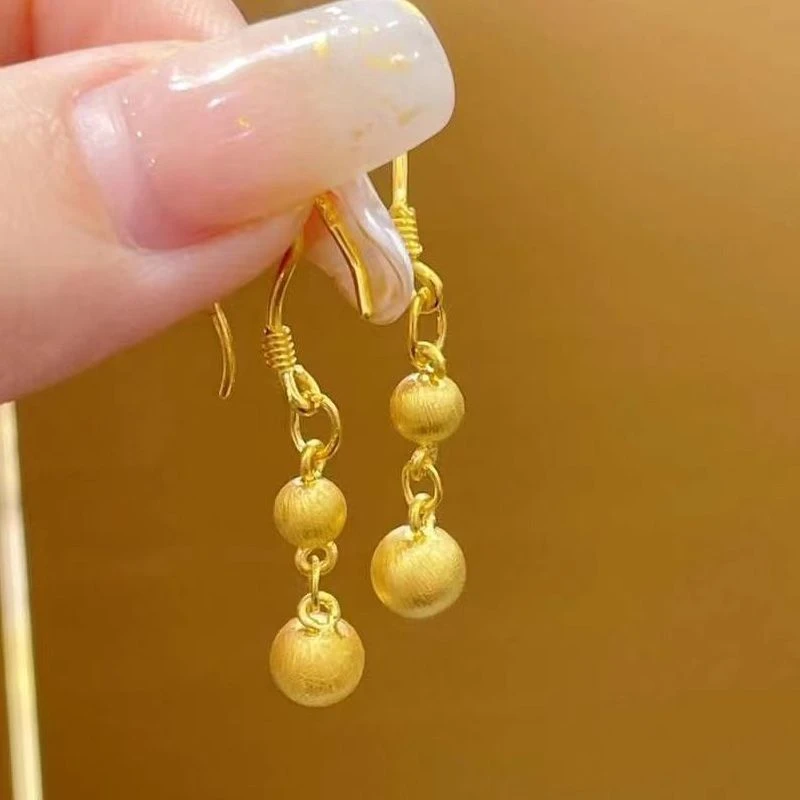 耳饰古法黄金色有球必应2026新款金色拉丝珠珠耳环送女友时