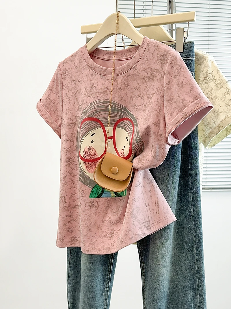 微胖妹妹设计感遮肉印花短袖T恤大码女装夏季新款遮肉遮肚子上衣