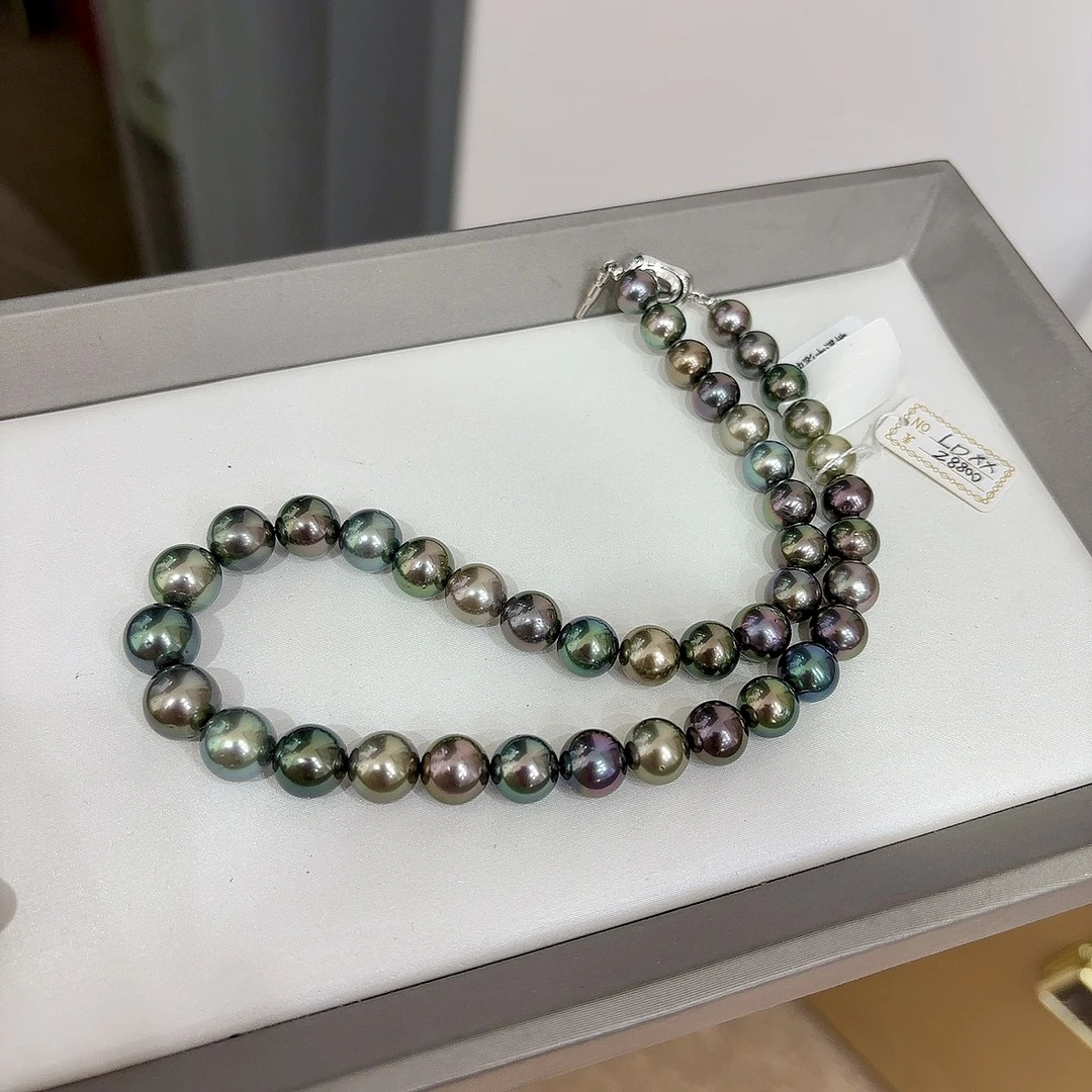 绝美深混串珠 孔雀色系 正圆极微瑕 镜面光 9-12mm