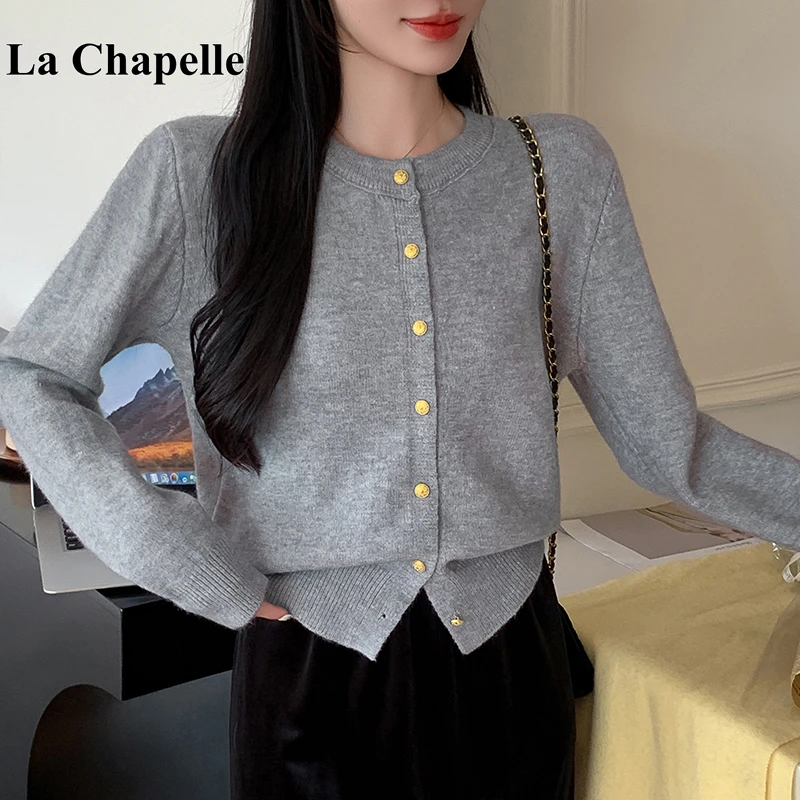 拉夏贝尔2025秋季新款慵懒百搭圆领长袖针织衫女宽松显瘦外穿上衣