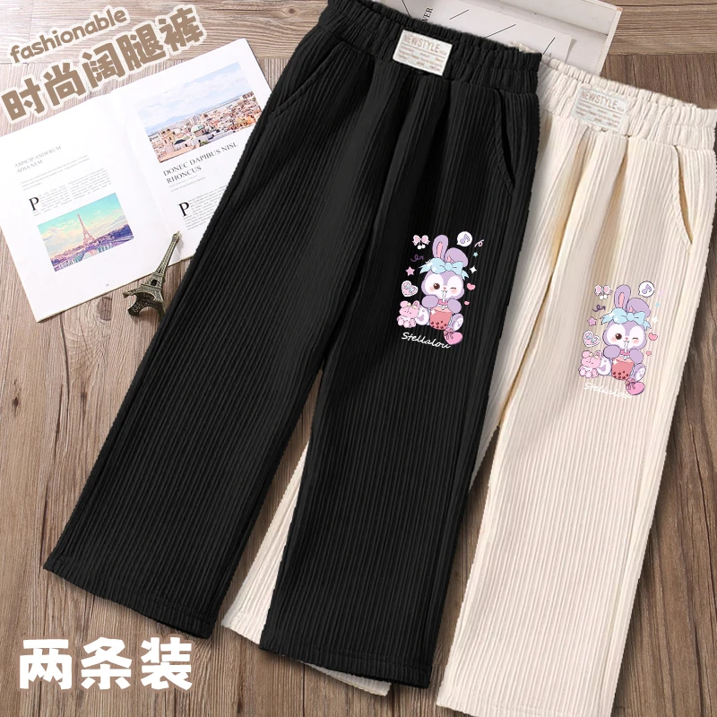 女童阔腿裤直筒裤子中大童春秋新款儿童洋气灯芯绒女孩休闲长裤