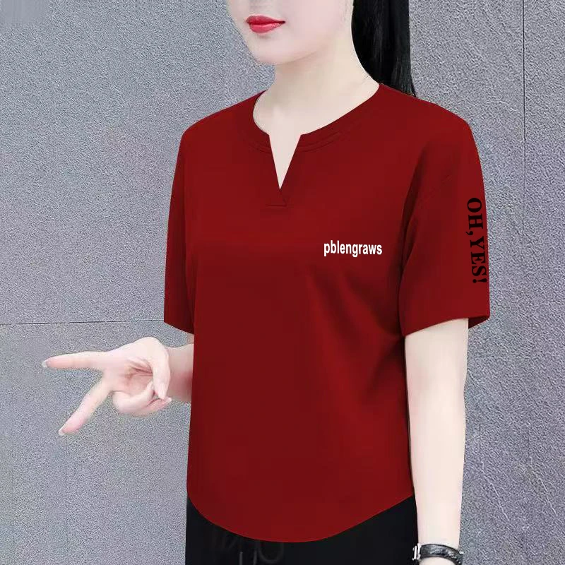 夏季新款妈妈装半开领短袖女T恤高级感小众大码宽松显瘦体恤