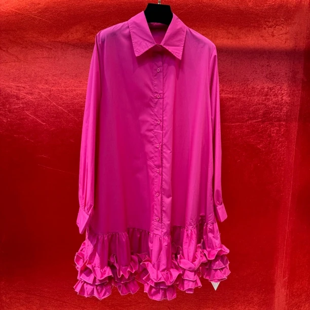 【DANDAN BRAND】214/深圳南油小众设计师大码女装压褶拼接衬衣裙