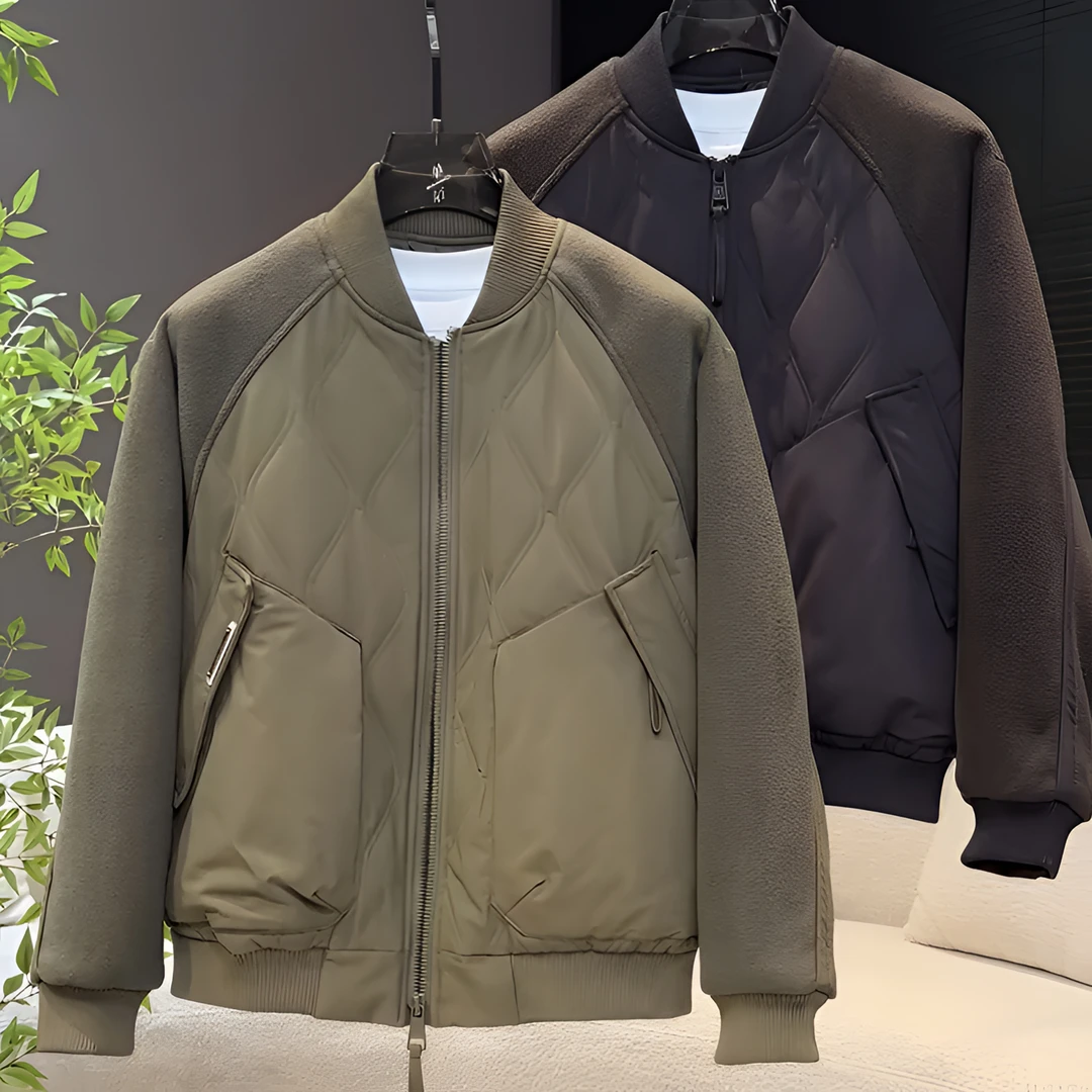 冬季新款拼接摇粒绒棒球领棉服男潮牌时尚菱形格户外防风夹克外套