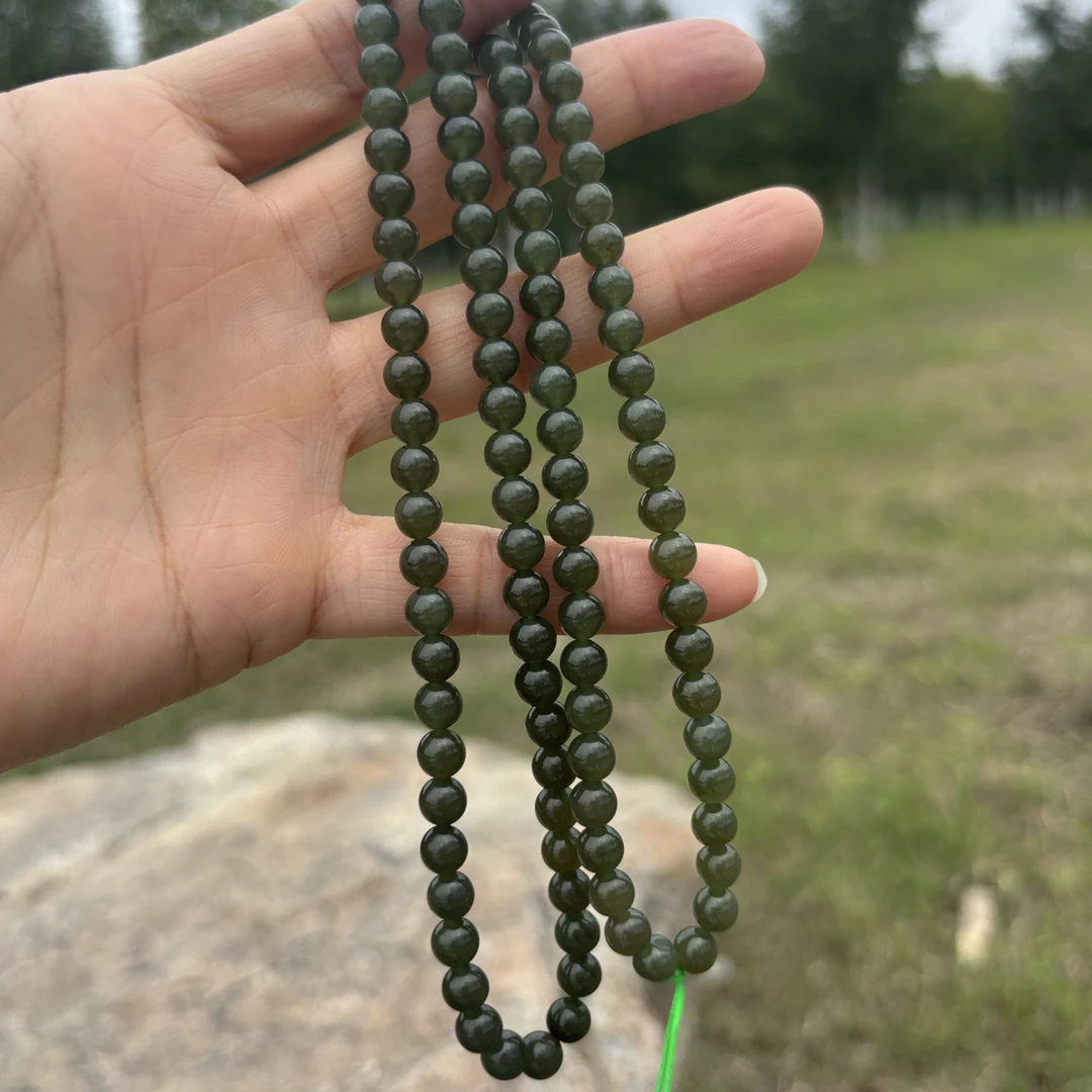 天然和田玉圆珠链卡6mm108颗佛珠湖水绿项链挂件绳妈妈链多样性发