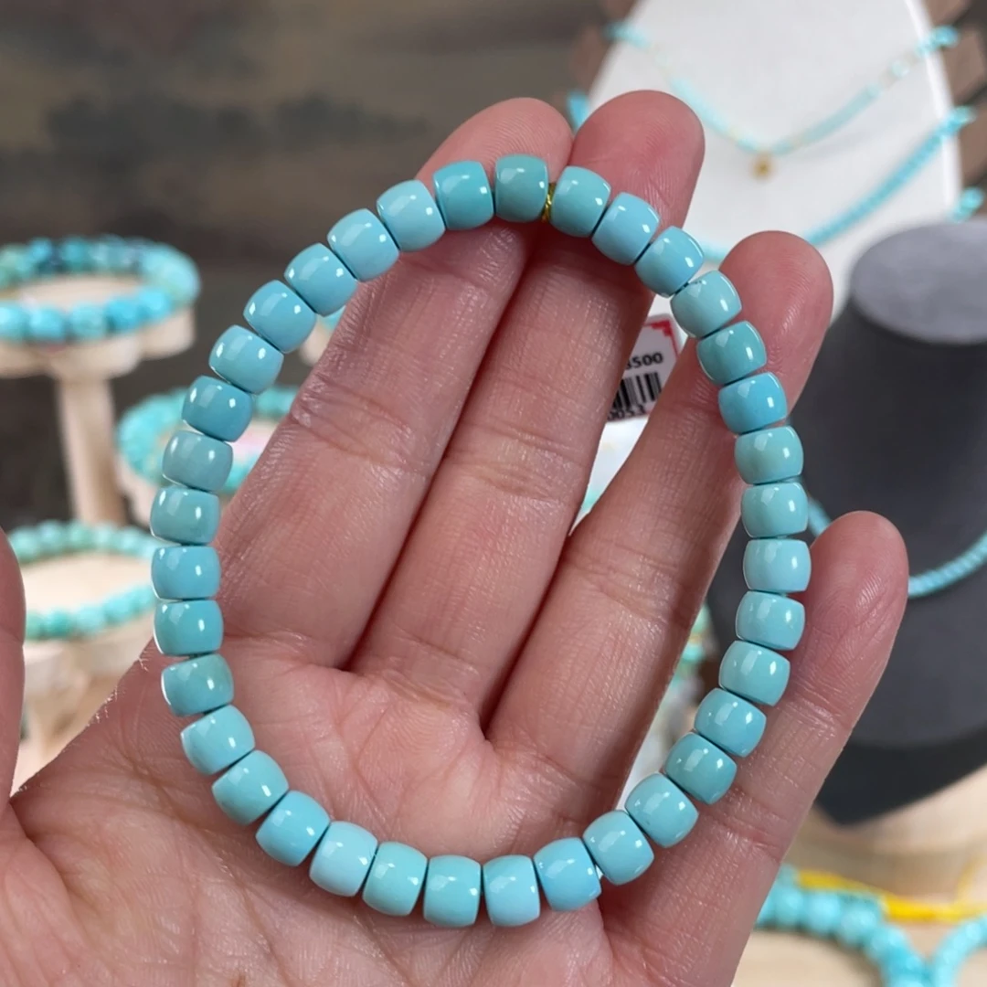 绿松石未镶嵌套链6+精品高瓷蓝直切手串