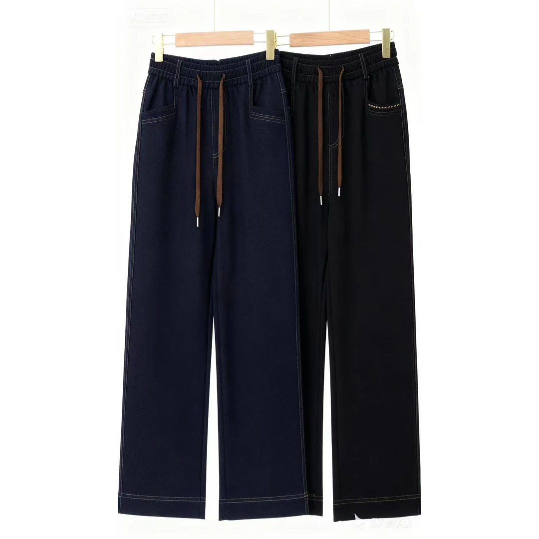 2504 女士新款松紧腰显瘦直筒裤 F02