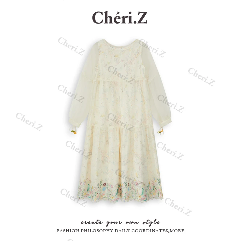 CHERI.Z夏季23w针工艺连衣裙＆9色绣花两件套连衣裙洋气C24C18096C