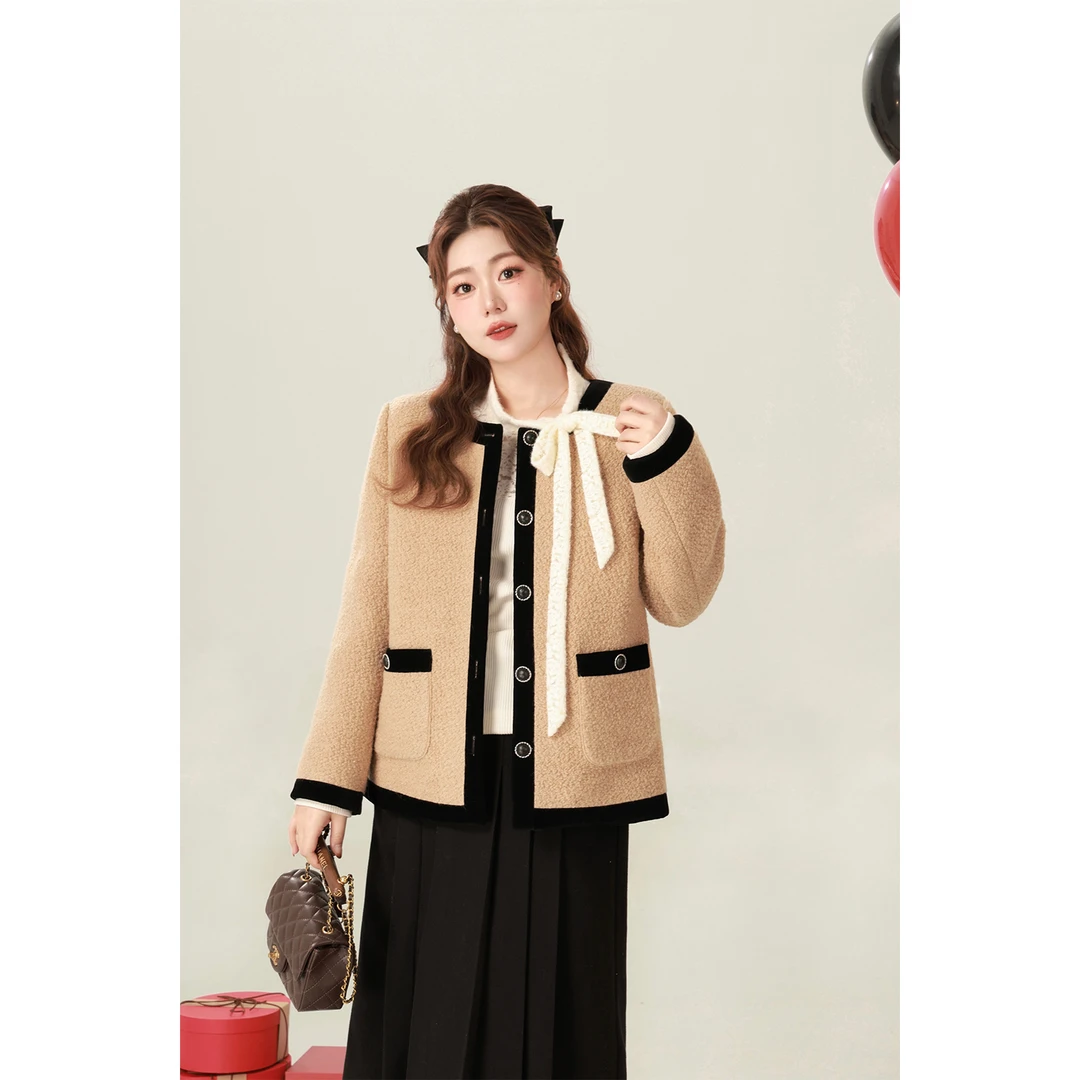 现货5899d大婉酱微胖定制绵羊毛复古毛毛外套女秋冬显瘦羽绒小香