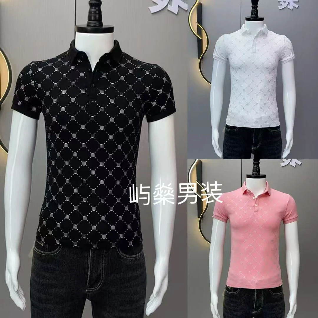 2025夏季男士短袖polo衫翻领印花男潮流帅气时尚百搭修身T恤半袖