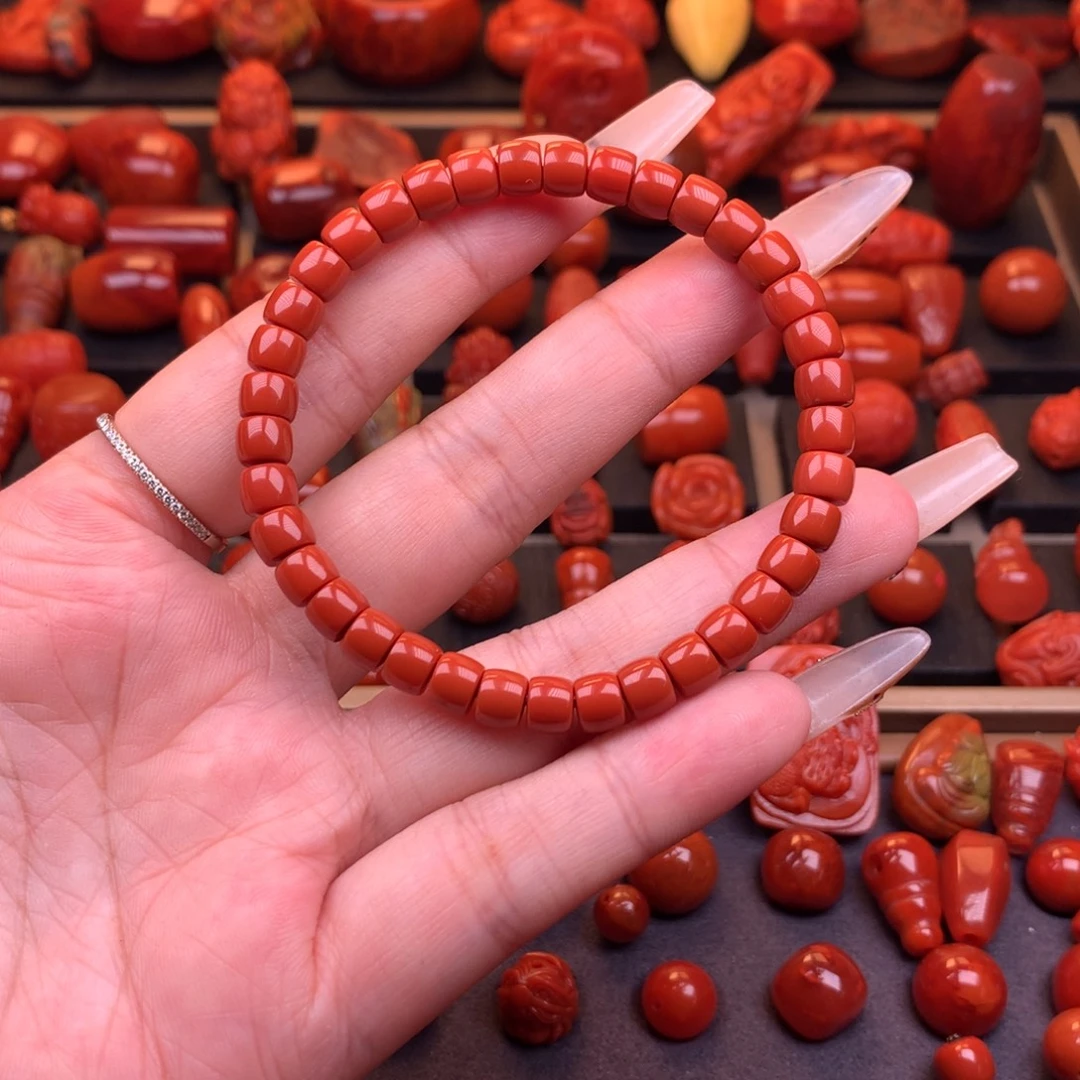 南红玛瑙未镶嵌原矿直切手串6.4mm