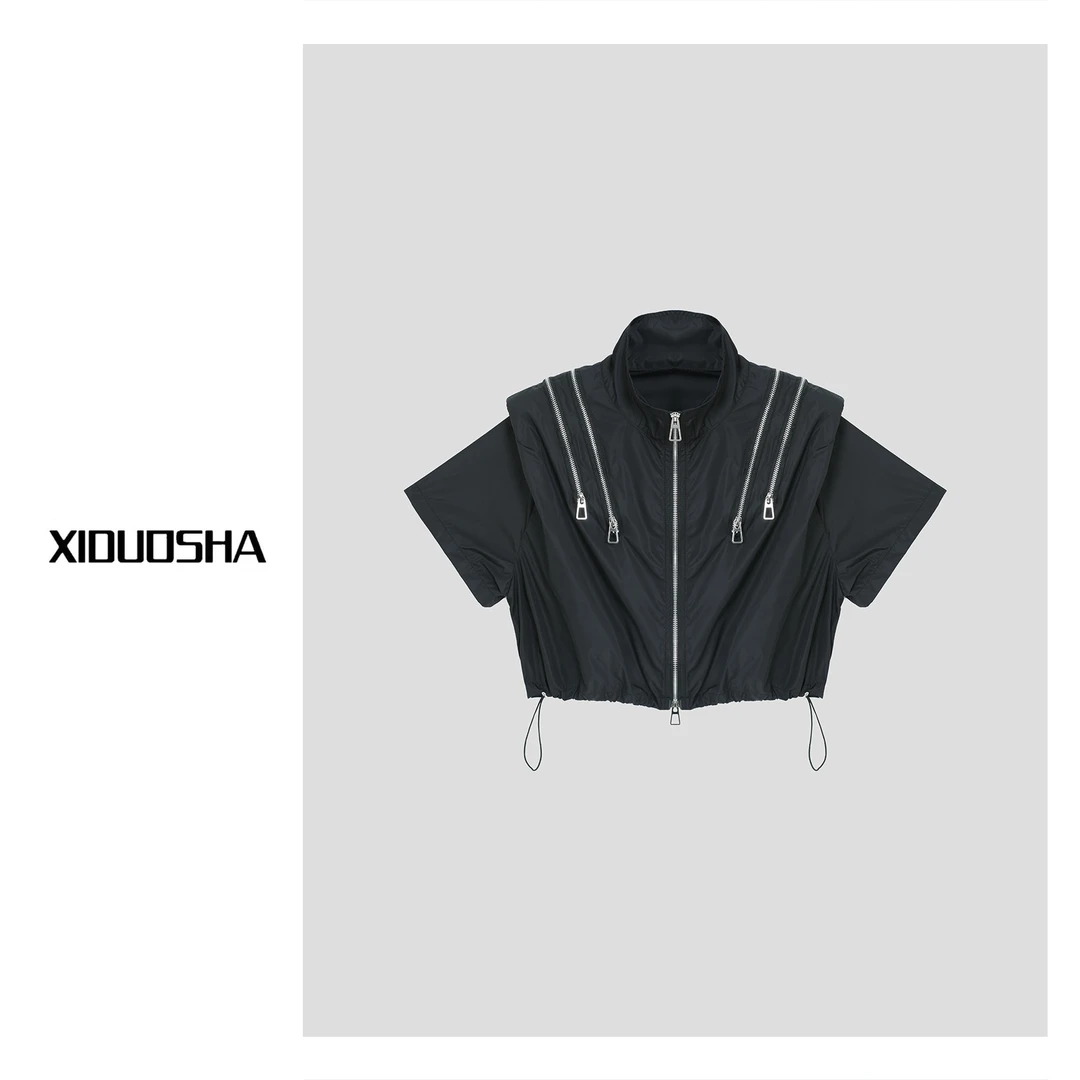 XIDUOSHA/喜朵莎夏款新品拉链拼接抽绳腰上衣 XDS1391