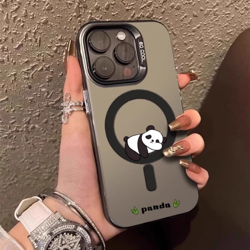 适用苹果16promax手机壳新款可爱熊猫iPhone14pro磁吸无