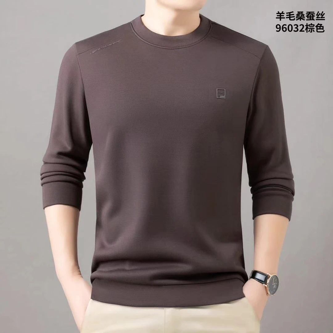 范范家【绵羊毛】男士冬季加绒高档桑蚕丝休闲圆领卫衣96032