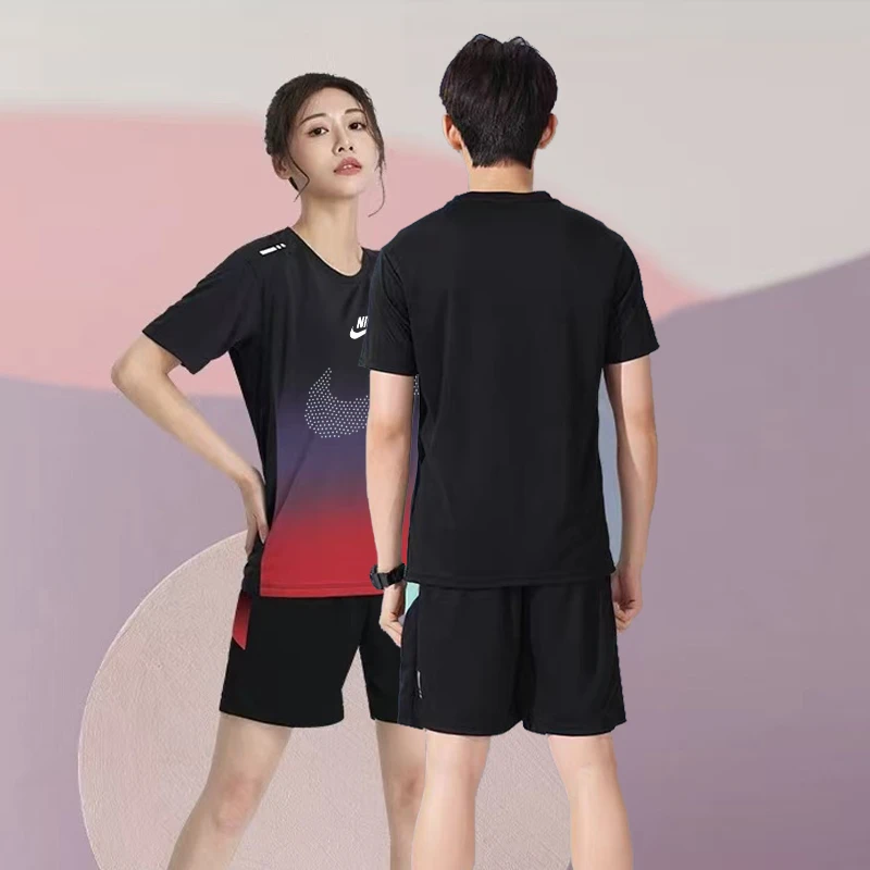 夏季冰丝套装速干圆领套装男女同款运动健身休闲训练透气445