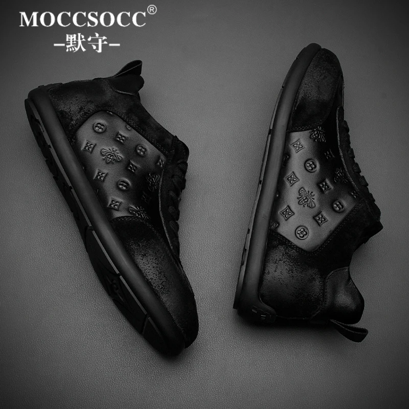 MOCCSOCC老爹鞋男款复古擦色真皮休闲皮鞋男士百搭潮鞋透气防滑鞋