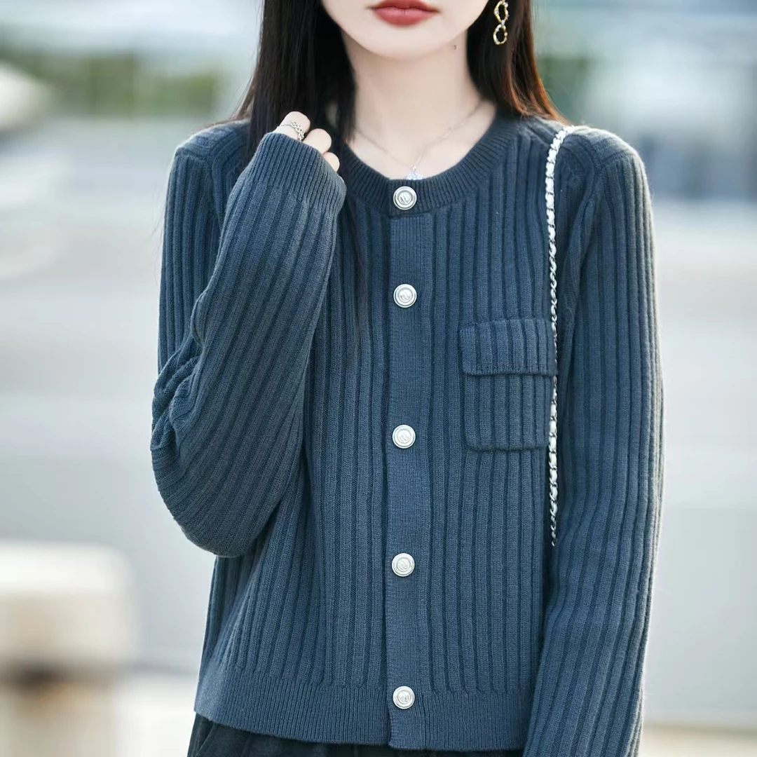 简约开衫款女毛针织衫秋冬季针织毛衣J-803