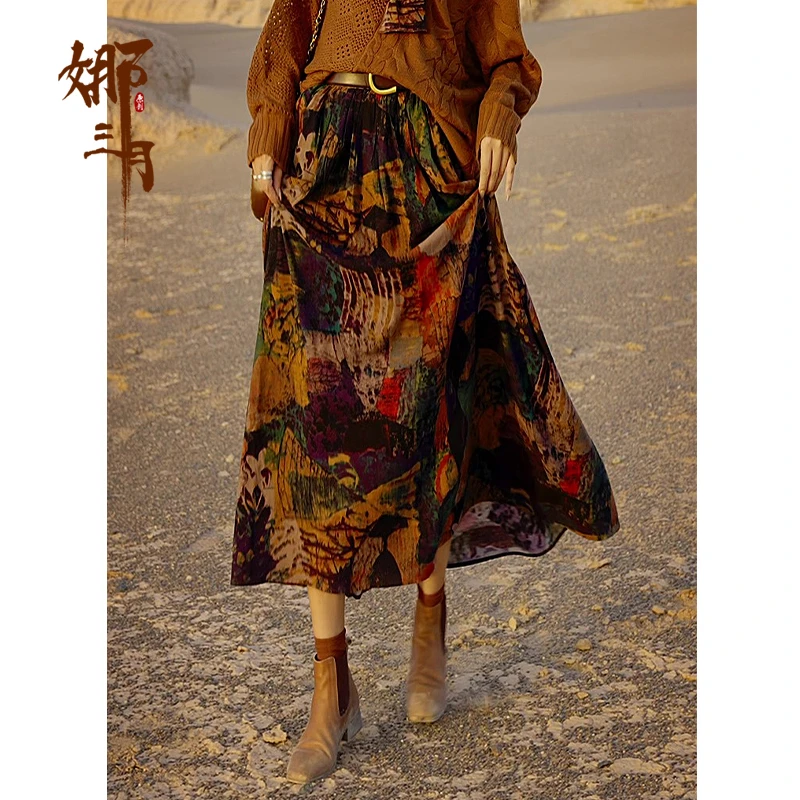 时尚气质高端季裙子 高级感夏季显瘦半身裙 复古夏装印花长裙