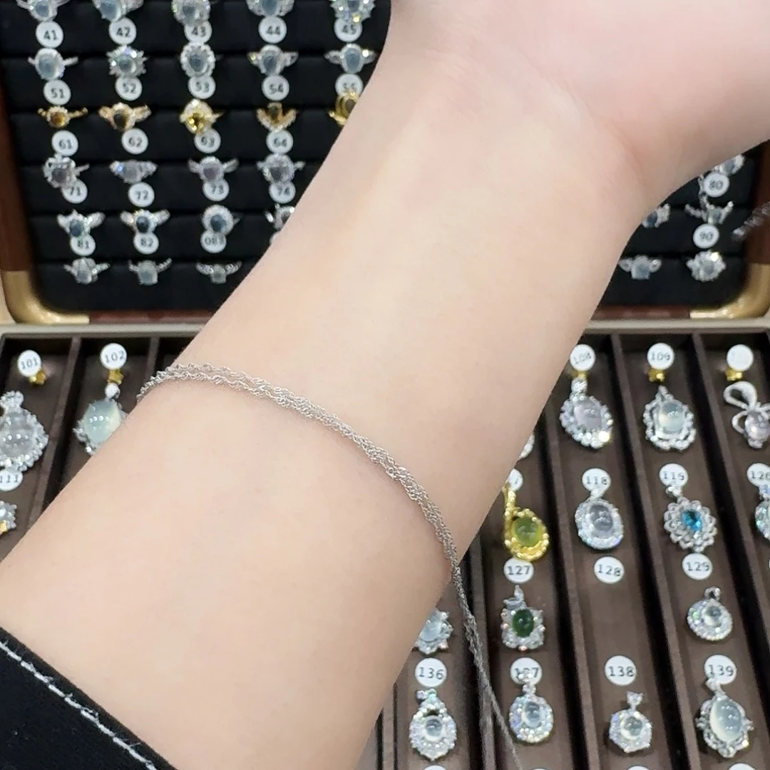 蛇纹石玉手链银S925镶嵌吨**胶