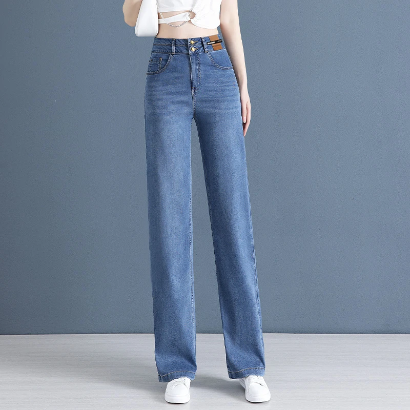 牛仔裤冰丝薄款女裤子夏季2025年新款高腰宽松直筒长裤垂感阔腿裤