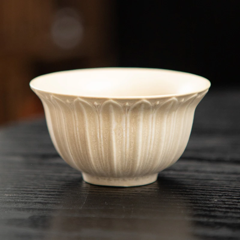 单个茶杯主人杯个人专用杯五大名窑花瓣主人杯郎红茶盏手工杯