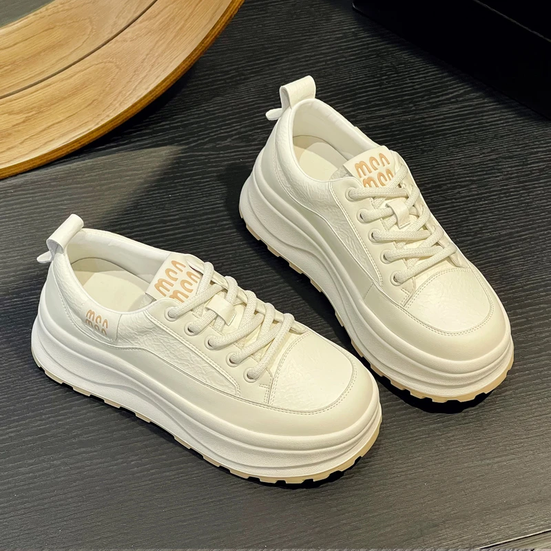 【5CM跟高】超轻舒适软底软皮小白鞋运动休闲板鞋女厚底新款单鞋